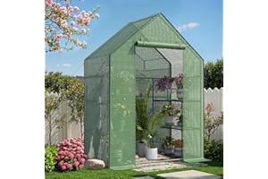 SANNWSG Portable Greenhouse for Outdoor, Small Greenhouses with Durable PE Cover, Walk in Greenhouse with Shelves Stands,Green