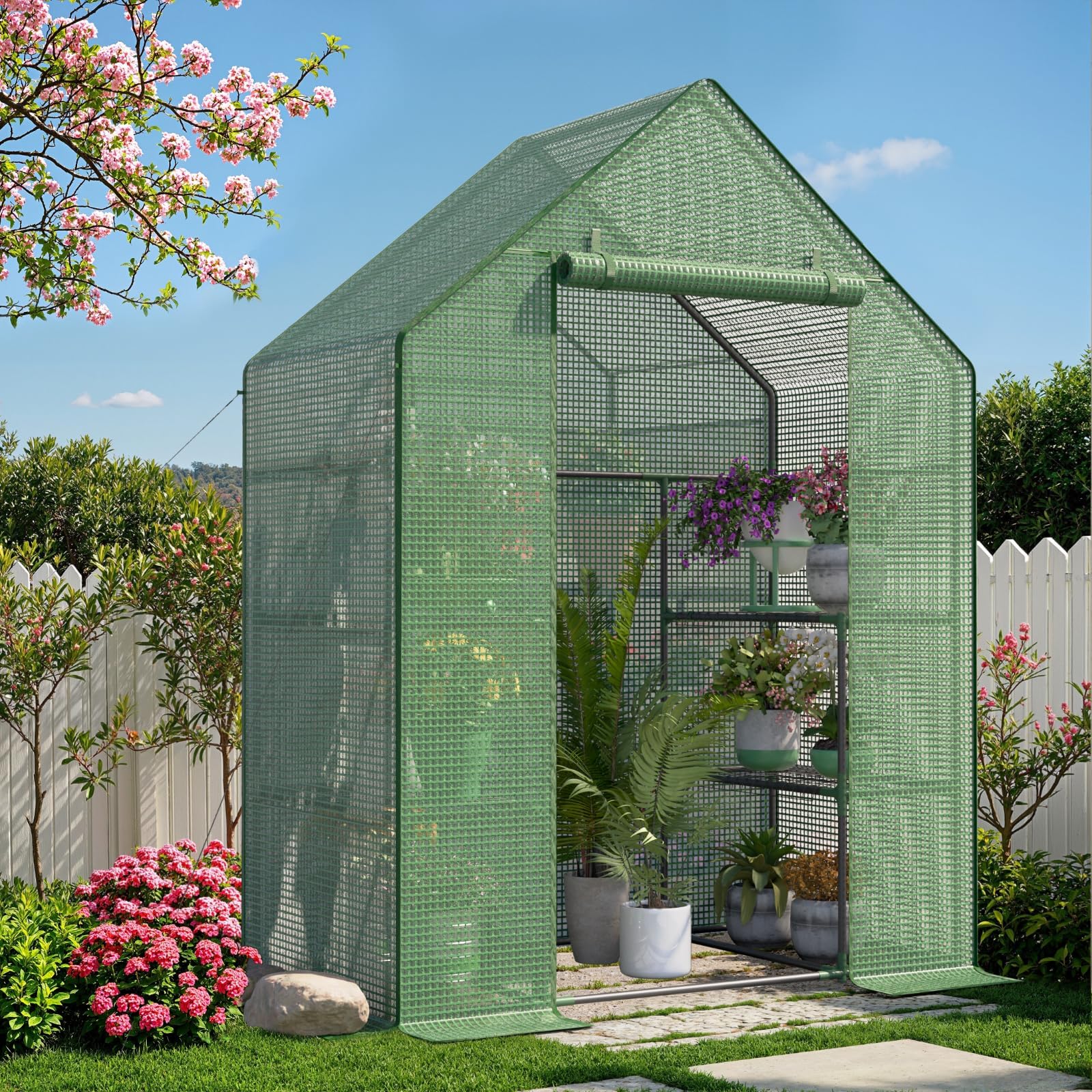 Photo 1 of ***PARTS ONLY***Greenhouse for Outside with Screen Windows, Outdoor Walk in Greenhouses with Durable PE Cover, 57 x 57 x 76'' Small Portable Green House with Shelves Stands,Green
