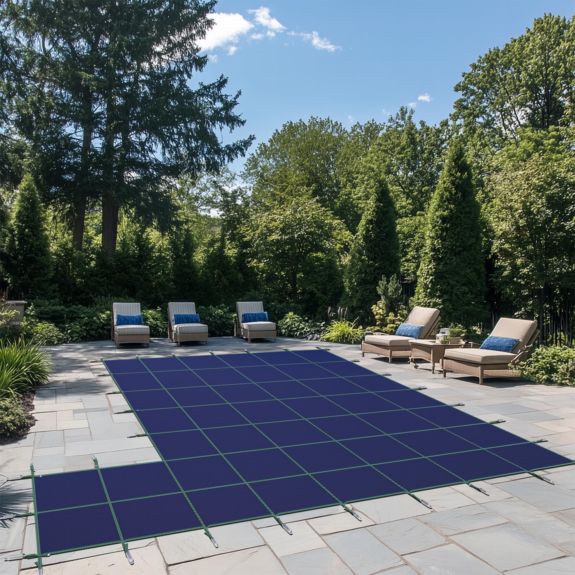 Photo 1 of ColourTree Inground Pool Safety Cover, for 18x36ft Inground Pool with 5x10ft Left Step, 170GSM Material, Installation Hardware Included, Blue