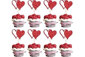 ZHUOWEISM 24 PCS Valentine's Day Double Heart Cupcake Toppers Glitter Hollow Sweet Love Cupcake Picks Valentine's Day Theme Wedding Engagement Bridal Shower Birthday Party Cake Decorations Supplies Red