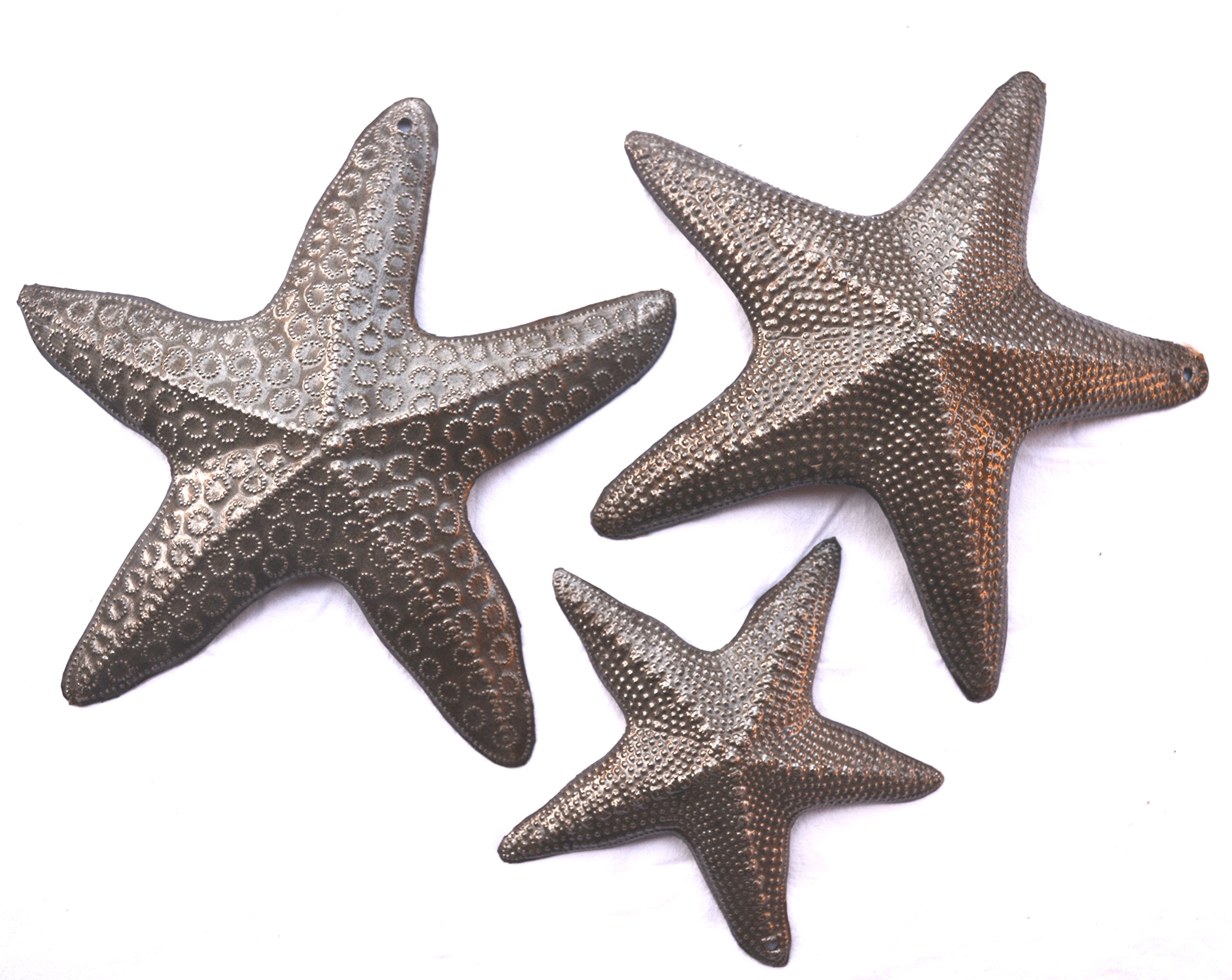 it's cactus - metal art haiti Starfish, Set of 3, Nautical Home Decor, Recycled Wall Art 8", 8" and 5"