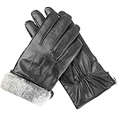 CANDOR AND CLASS Men’s Genuine Sheepskin Leather Rabbit Fur Lined Gloves
