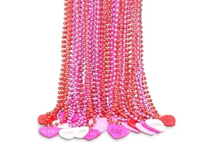 Ecally 24 Pcs Valentines Day Party Heart Shaped Beads Necklaces Pedant Red Pink Bead Necklace for Valentines Day Accessories Party Decorations