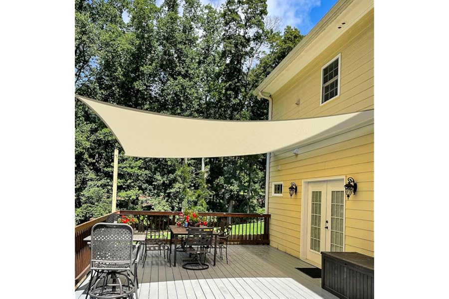 TANG 6' x 6' Sun Shade Sail Rectangle Outdoor Canopy UV Block Sunshades for Patio, Square Shade Cloth for Backyard Porch Deck Garden Pergola Cover, Beige