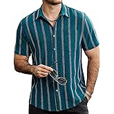 VATPAVE Mens Summer Striped Shirts Button Down Short Sleeve Vintage Beach Hawaiian Shirts with Pocket