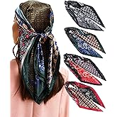 Secroma 35.5” Large Square Satin Scarf for Hair - 4Pcs Printed Like Silk Head Scarf for Women, Silk Bandana Scarf for Sleeping