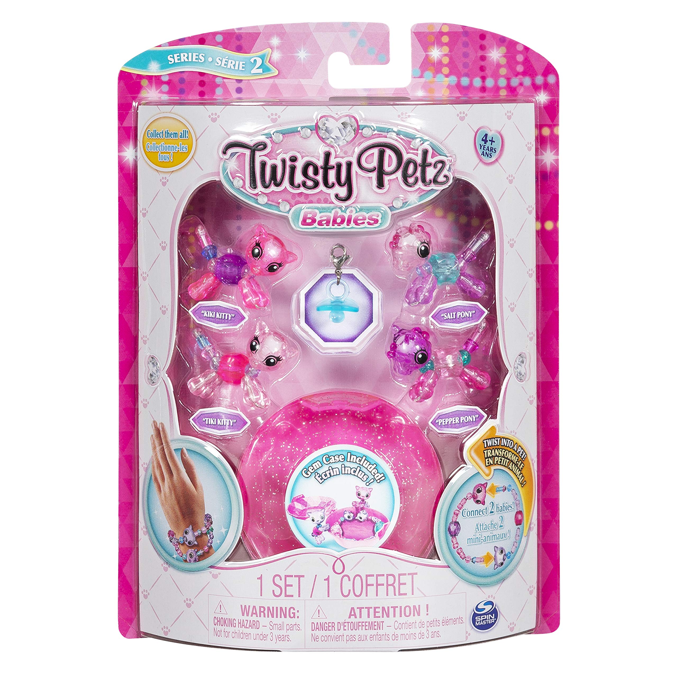 Twisty Petz, Series 2 Babies 4 Pack, Kitties and Ponies Collectible Bracelet and Case (Pink) For Kids