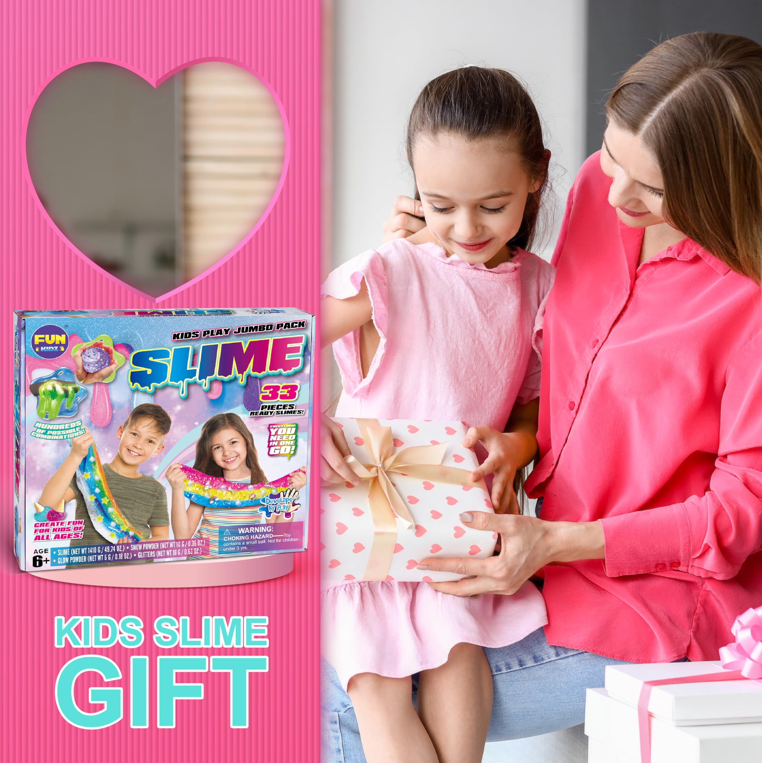 33 Cups Jumbo Slime Kit for Kids, FunKidz Premade Ultimate Slime Pack to DIY Soft, Cloud, Clear, Butter, Glitter, Glow in Dark Slime Making Kit Party Favors Gift Toys for Girls and Boys