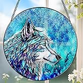 Stained Glass Window Hanging, Stained Glass Suncatcher, Wolf Sun Catcher, Window Hanging Decor, Wolf Lover Gift, Gifts for Fathers Day or Mathers Day, Christmas or Birthday Gift, Gifts for Women Men