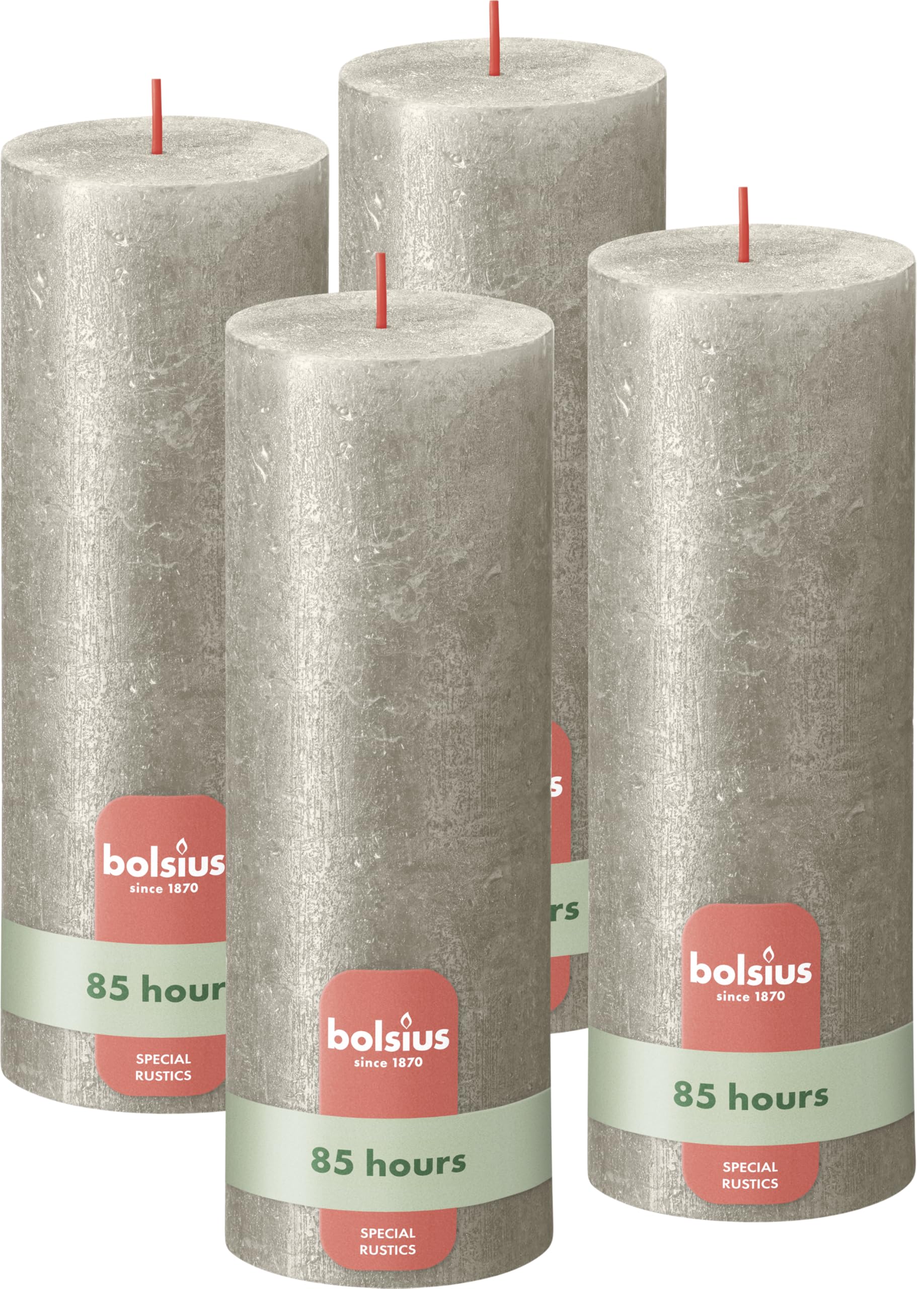 Bolsius Rustic Pillar Candle - Shimmer Champagne - Pack of 4 - Long Burning Time of 85 Hours - Interior - Unscented - Includes Natural Vegan Wax - No Palm Oil - 19 x 7 cm