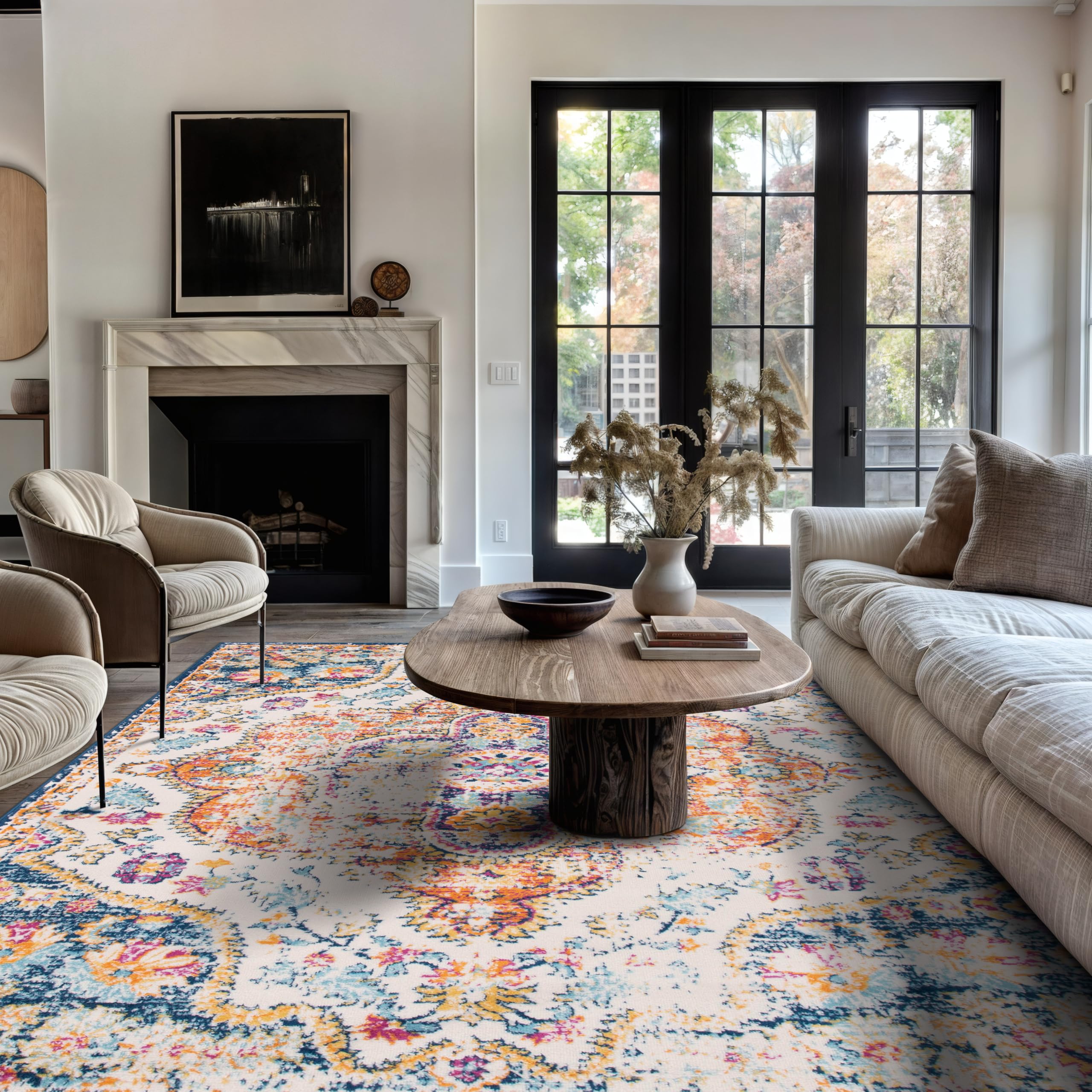 Photo 1 of Rugshop Vintage Distressed Bohemian Large Area Rug for Living Room,Bedroom,Dining Room – Vibrant Multi-Color Tribal Design, 7'10" x 10'