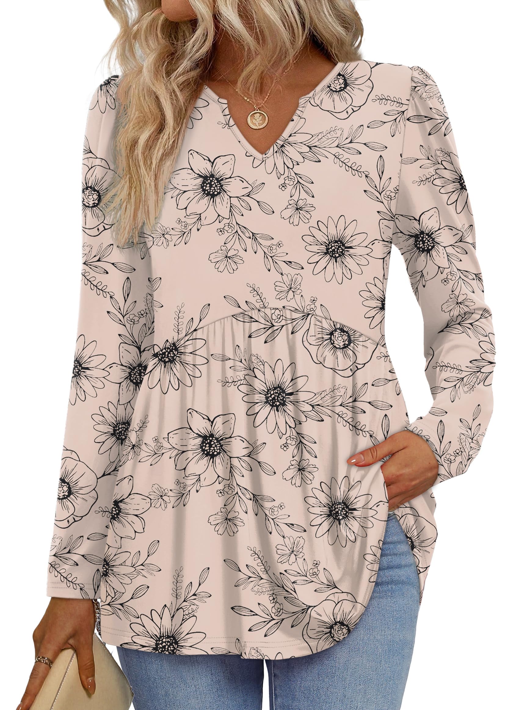 Photo 1 of Womens Tops Long Sleeve Shirts Fall Outfits for Women 2025 Early Fall Fashion Must Haves Clothing Babydoll Maternity Old Money Clothes Beige XL
