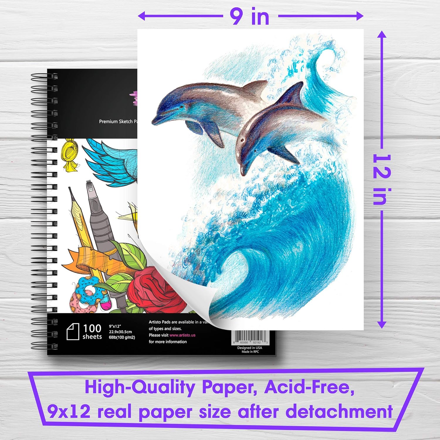 Artisto 9x12" Premium Sketch Book Set, Spiral Bound, Pack of 2, 200 Sheets (100g/m2), Acid-Free Drawing Paper, Ideal for Kids, Teens & Adults.: Arts, Crafts & Sewing