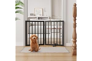 Semiocthome Freestanding Pet Gate with 2 Stands, Bamboo Dog Gates for Doorways, Foldable Indoor Puppy Gate Safety Fence for Stairs, 60cm Height-2 Panels Fully Assembled - Black - 1