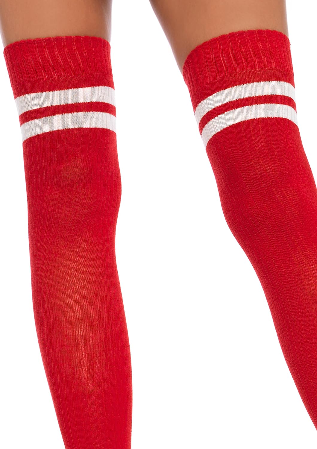 Leg Avenue Women's Ribbed Athletic Thigh High Socks, White/Orange, One Size: Clothing