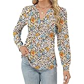 Rapbin Womens V Neck Long Sleeve Button Down Tunic Blouses Fall Fashion 2025 Dressy Casual Pleated Tops for Leggings