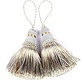 BEL AVENIR Mix Blue Tassels Key Tassel with Loops Handmade Craft Charms DIY Accessories Elegant Soft Making Curtain Home Decoration (Mix Blue, 2 pcs)