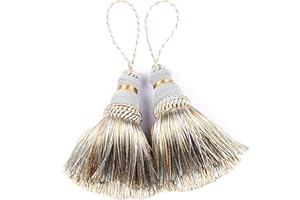 BEL AVENIR Mix Blue Tassels Key Tassel with Loops Handmade Craft Charms DIY Accessories Elegant Soft Making Curtain Home Decoration (Mix Blue, 2 pcs)