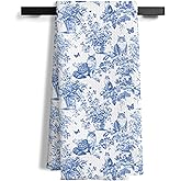 EUYTHNGYF Chinoiserie Maine Coon Kitchen Towels,Cat Gifts for Women,Blue and White Cat Floral Decorative Hand Towels for Kitchen Bathroom,16x24 Inch