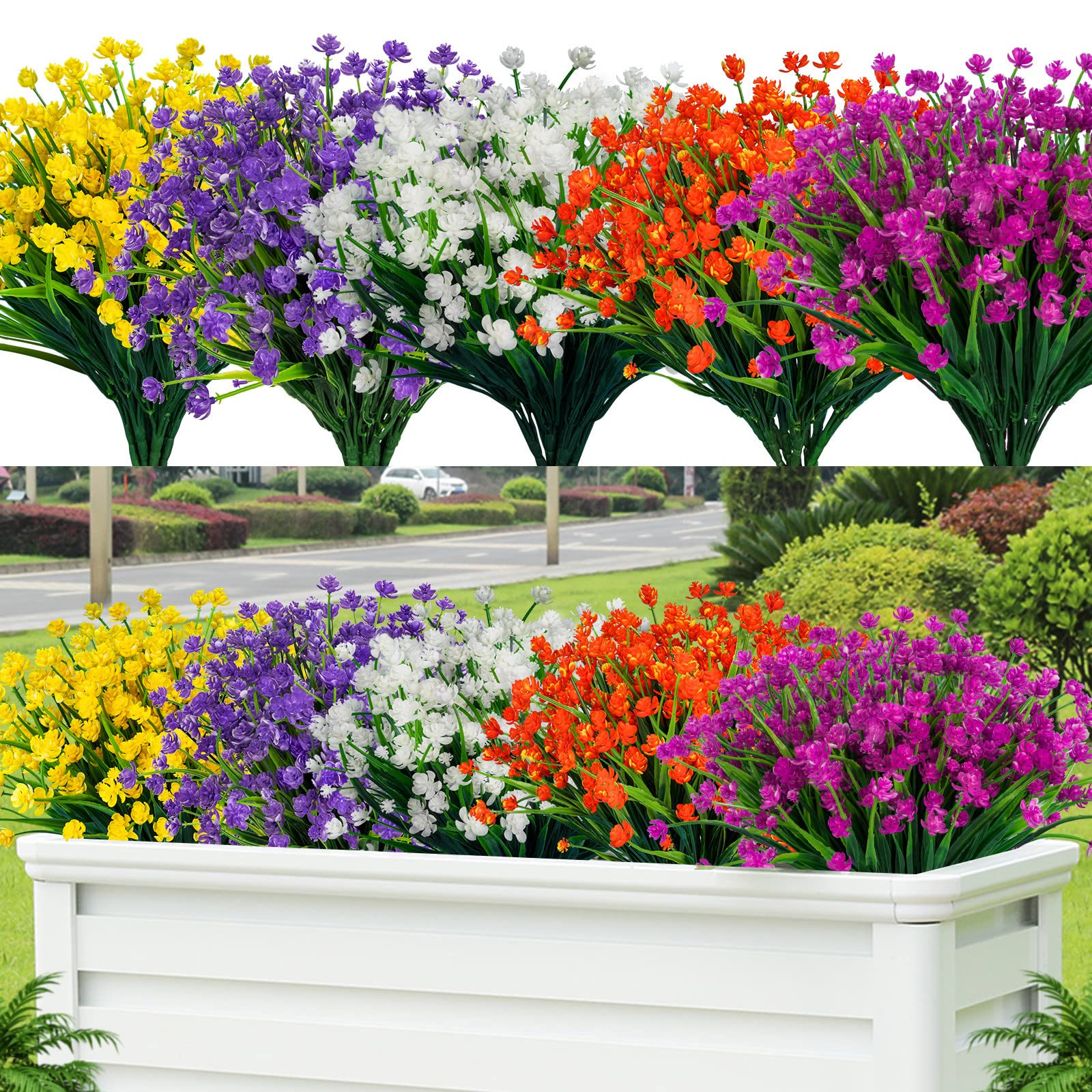 Photo 1 of Lnoicy 20pcs Artificial Fake Flowers,Plastic Flowers for Outdoor Decoration, UV Resistant Faux Flowers Shrubs, Artificial Plants for Indoor Outside Garden Home Wedding Farmhouse?5 Color?