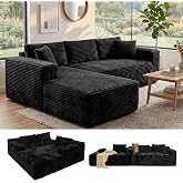 Boneless Couch Modular Sectional Sofa Cloud Couch | Oversized Deep-Seat Wide-Wale Corduroy L-Shaped Sectional Couch for Living Room, Apartment and Family Room