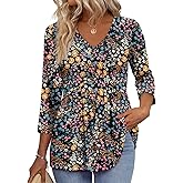 3/4 Length Sleeve Womens Tops 2025 Blouses for Women Dressy Casual Fashion Clothing V Neck Babydoll Tops Fall Outfits