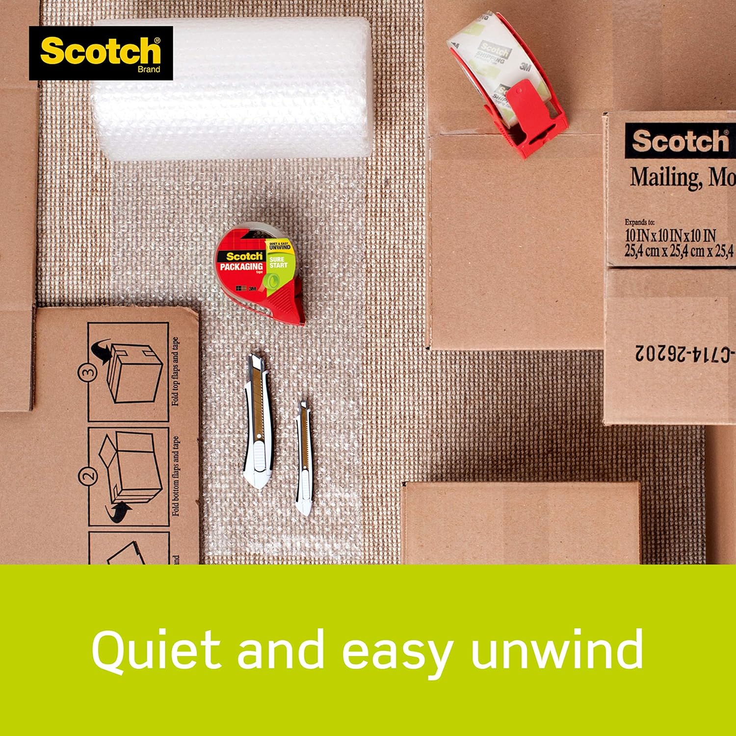 Scotch Sure Start Shipping Tape with Dispenser, 1.88 in. x 38.2 yd., Clear, 1 Dispenser/Pack : Office Products