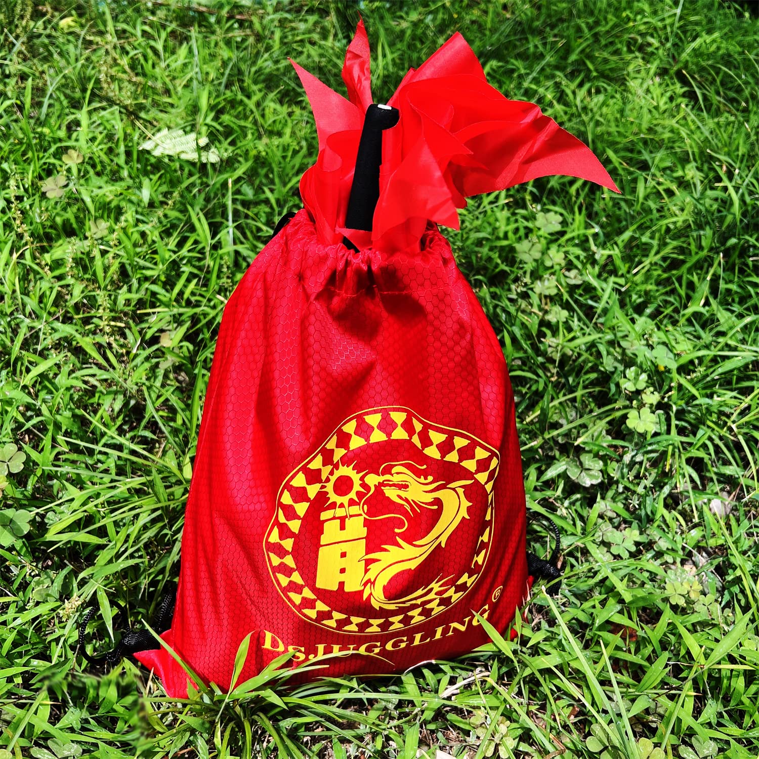 DSJUGGLING 3D Dragon Poi with 340g Weighted Ball & 1.1 Meters Swing Rope - Silk Flowy Shaking & Flinging Chinese Golden Dragon Ribbon Streamer + Travel Bag! (6 Meters (19.6 FT), Golden Blue Dragon)