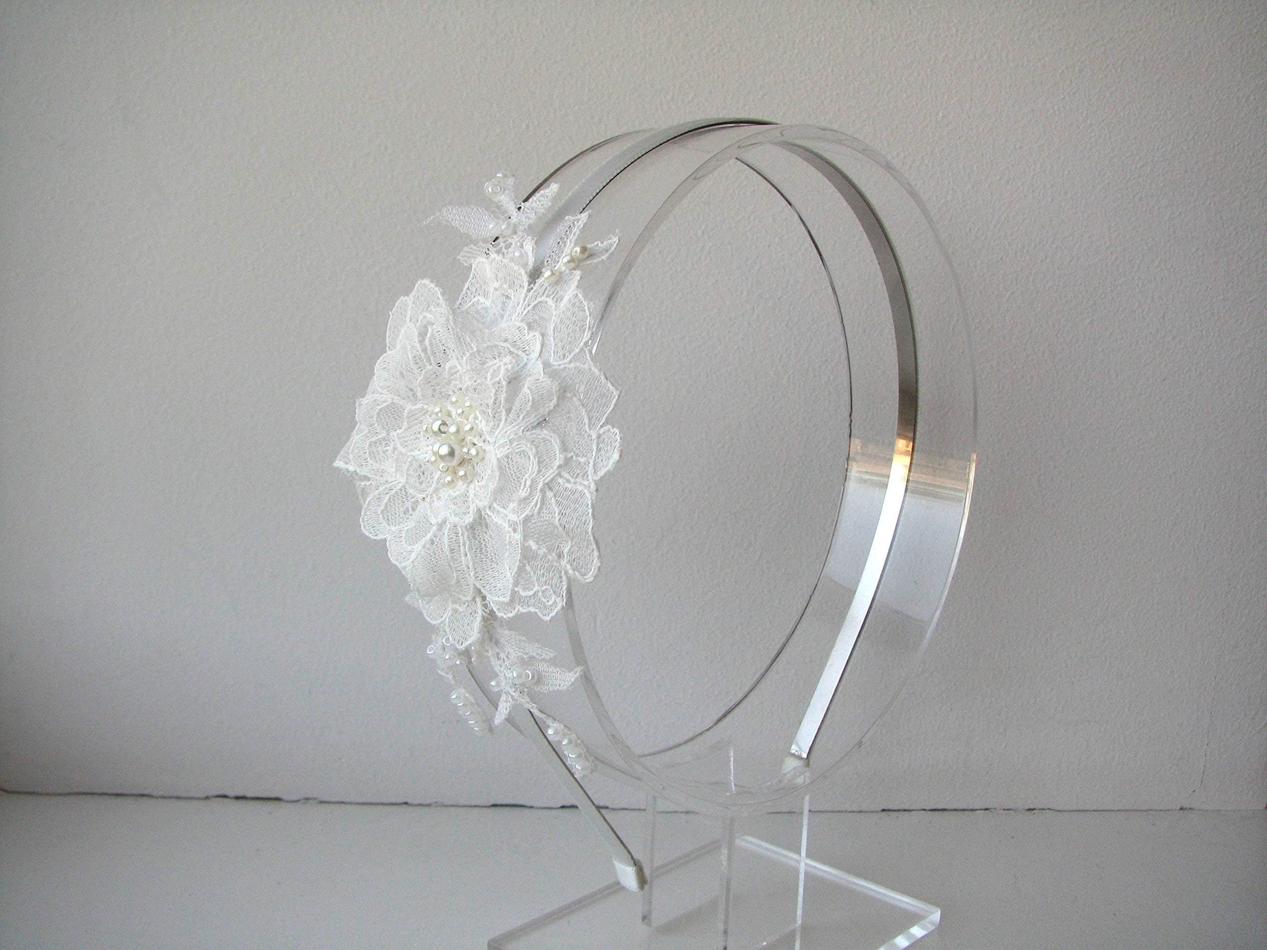 Lace headband, bridal side tiara, Wedding head piece