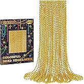 Huskein 12 PCS Mardi Gras Beads, 33" Gold Beads Necklaces, Mardi Gras Beaded Accessories Parade Throws Accessory Set, Gold Beads for Wedding Carnival St. Patricks Party Favors Supplies