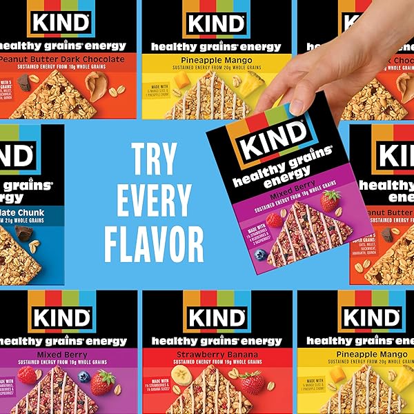 KIND HEALTHY GRAINS ENERGY BARS, MIXED BERRY, GLUTEN FREE, HEALTHY SNACKS, 19G WHOLE GRAINS, 5 COUNT