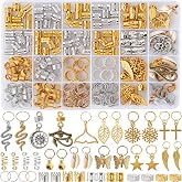 Vaikby 201PCS Hair Jewelry Beads for Braids, Gold and Silver Hair Dreadlock Accessories, Metal Hair Rings, Hair Charms Pendants, Braid Cuffs Clips Accessories， Loc Jewelry for Women Braids Decoration