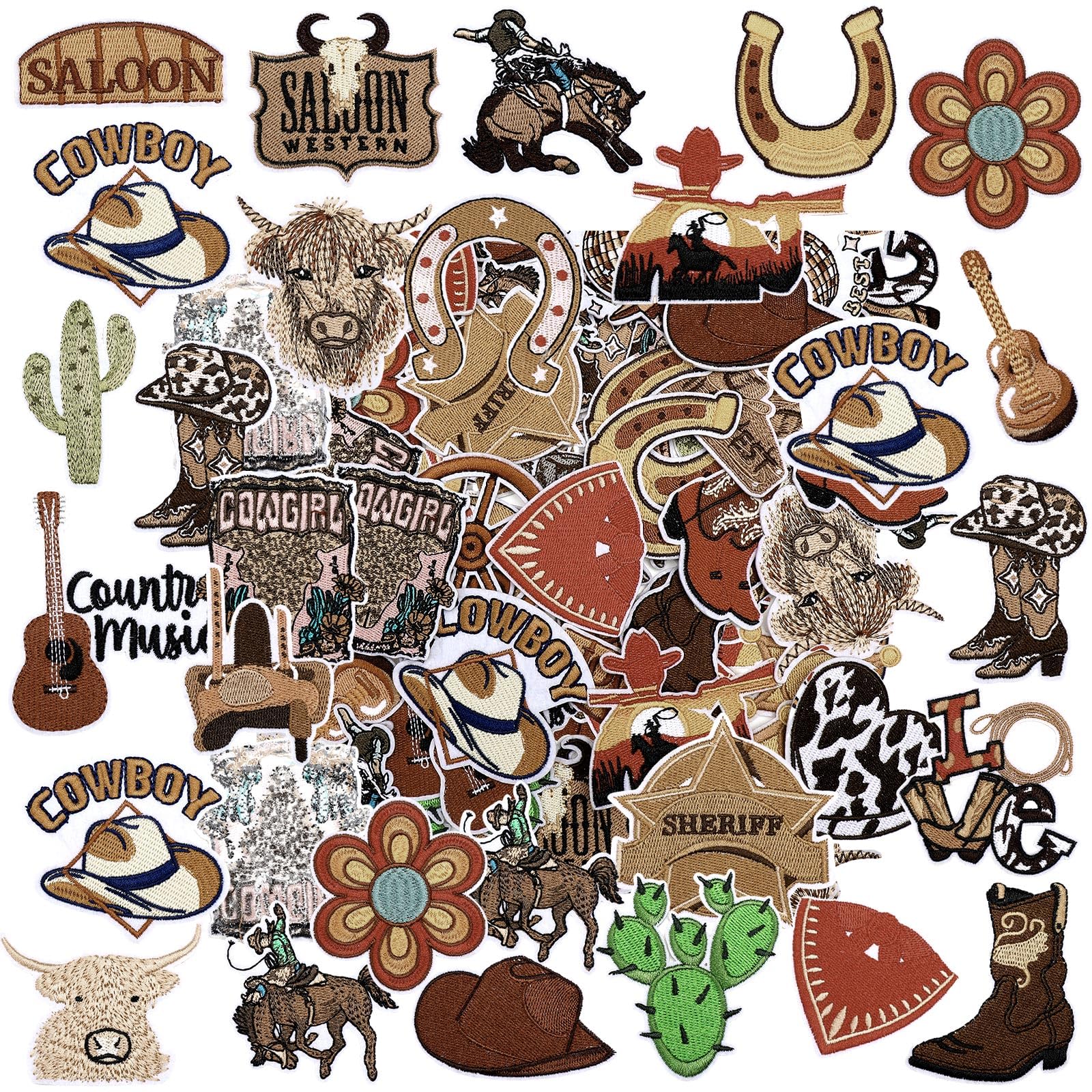 Photo 1 of **10 PIECES** Vitalcozy 60 Pcs Western Iron on Patches Bulk for Hats Trucker Hat Patches Cowboy Vintage Embroidered Country Decorative Applique Sew for Clothes Jackets Backpacks DIY Clothing Jeans Accessories