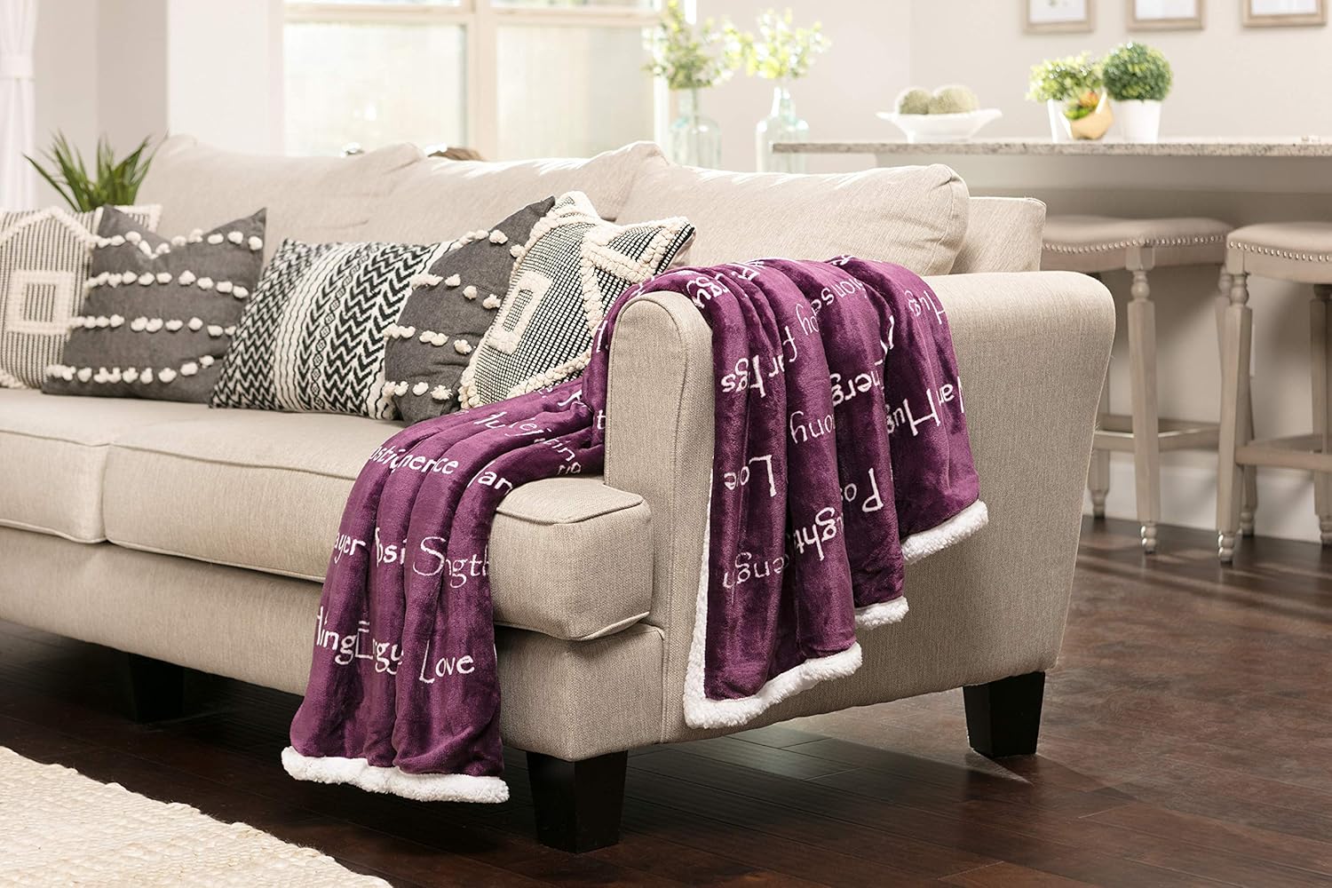 Chanasya Warm Hugs Positive Energy Healing Thoughts Caring Gift Throw Blanket - Sherpa Microfiber Comfort Gift Throw - Get Well Soon Gift for Women Men Cancer Patient - Aubergine Blanket: Home & Kitchen