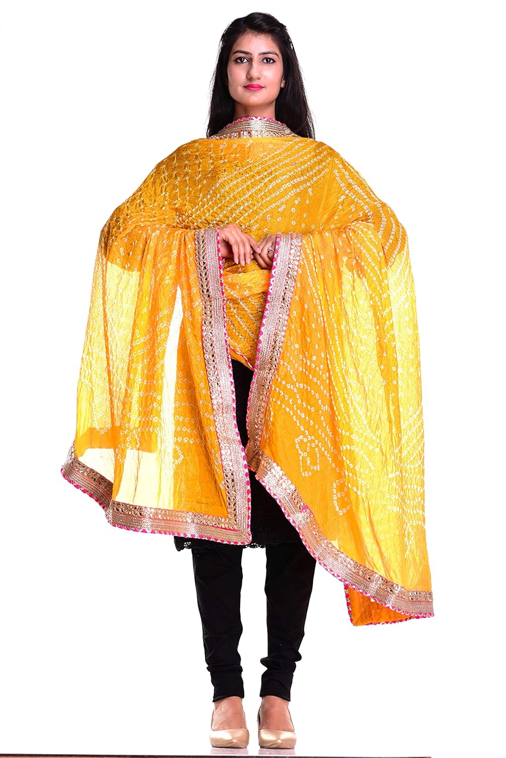 kastiel women's chiffon art silk bandhej dupatta (kdp6010,yellow,free size)