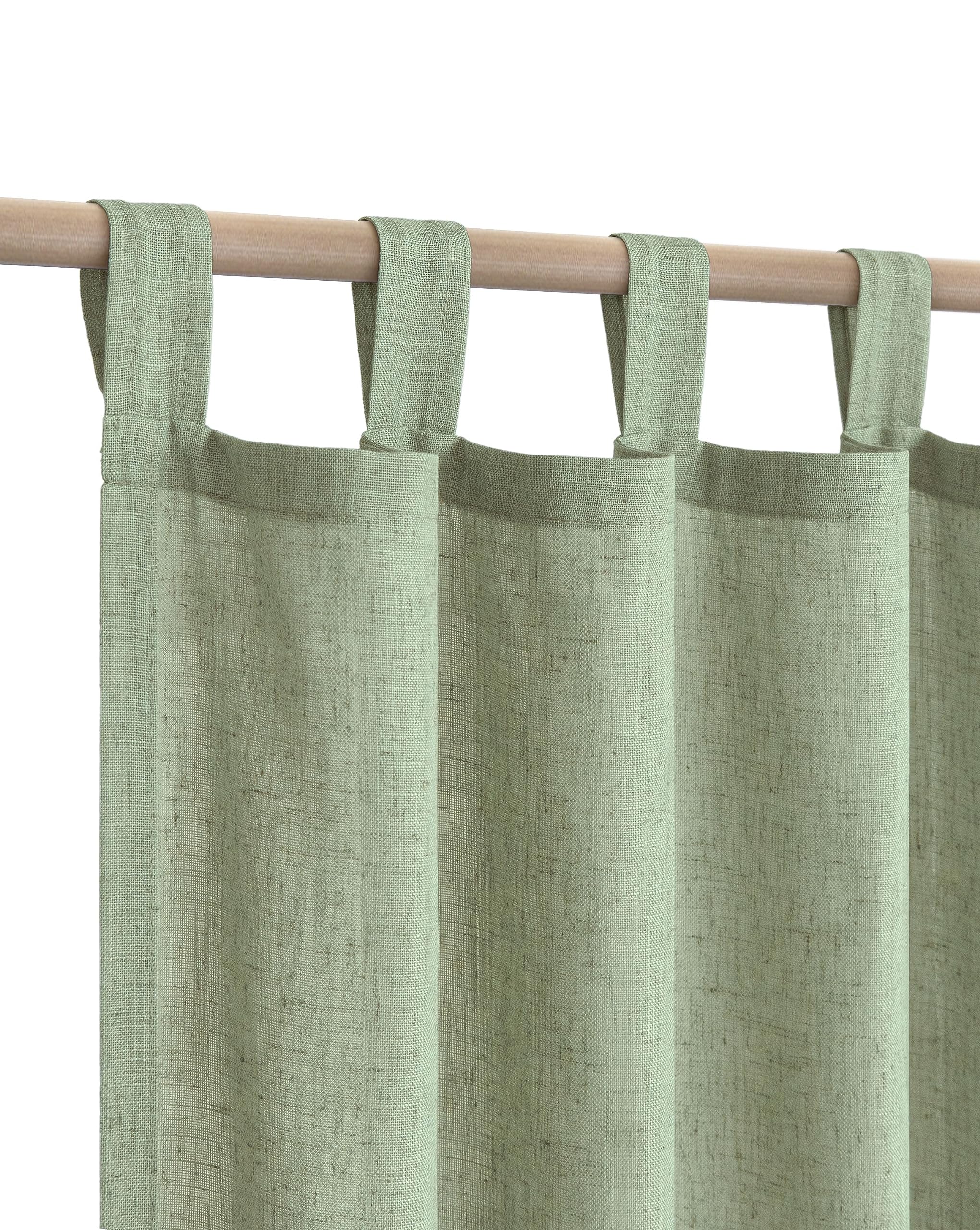 KOUFALL Sage Green Sheer Curtains 84 Inches Long Linen Boho Canopy Bed Curtains 84 Inch Length 2 Panels Set for Bedroom,Light Green