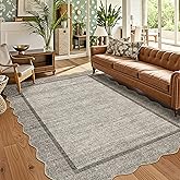 GarveeHome Scalloped Living Room Rug 5x7 Area Rug Washable Area Rug for Bedroom Modern Traditional Kids Rug Non Slip Throw Rugs Soft Low Pile Stain Resistant Carpet for Dining Room 5 ft x7 ft Brown