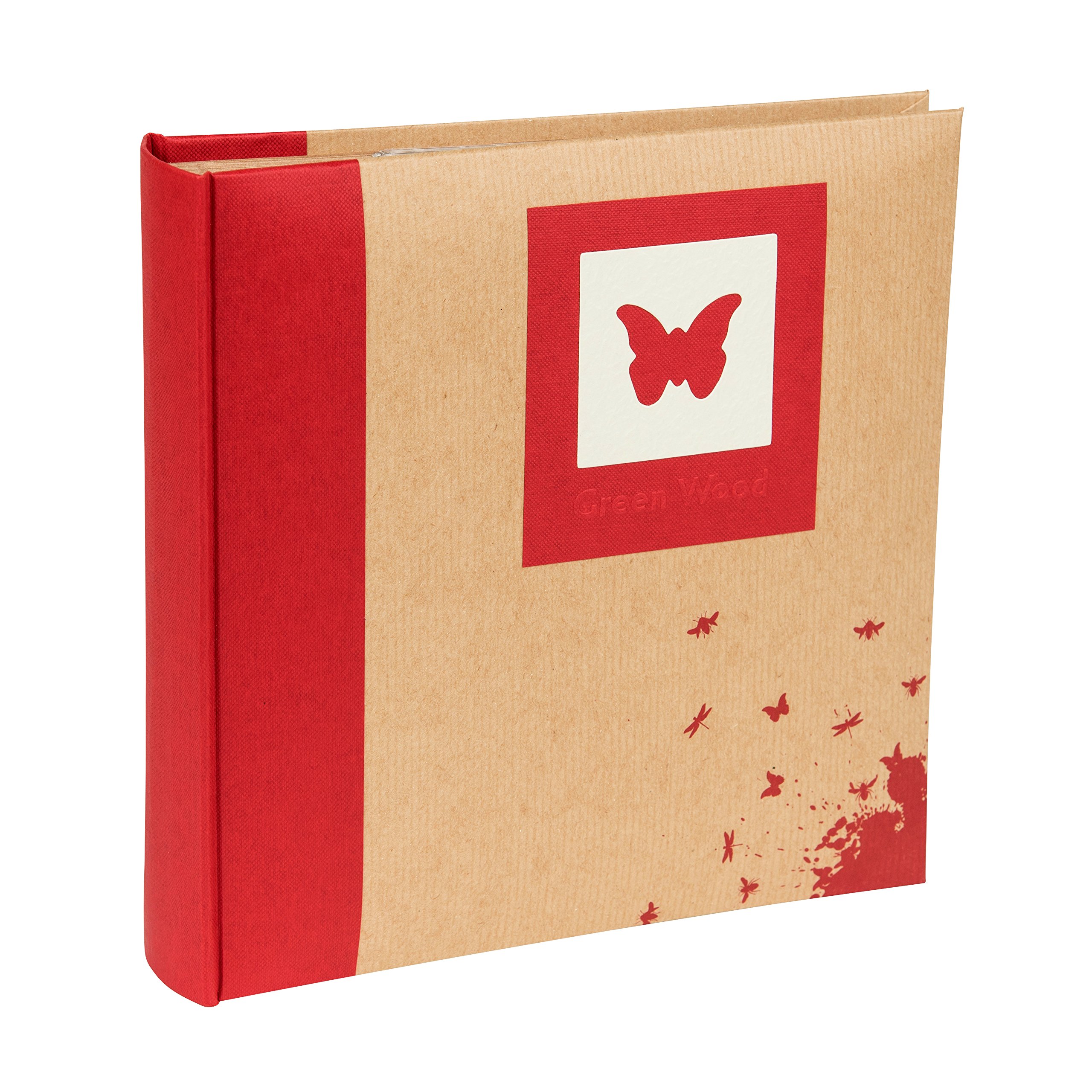 Kenro Green Wood Red Butterfly Photo Album with Kraft Paper Cover for 200 Photos 6x4 inch/10x15cm Family Photograph Album - GRW006RD