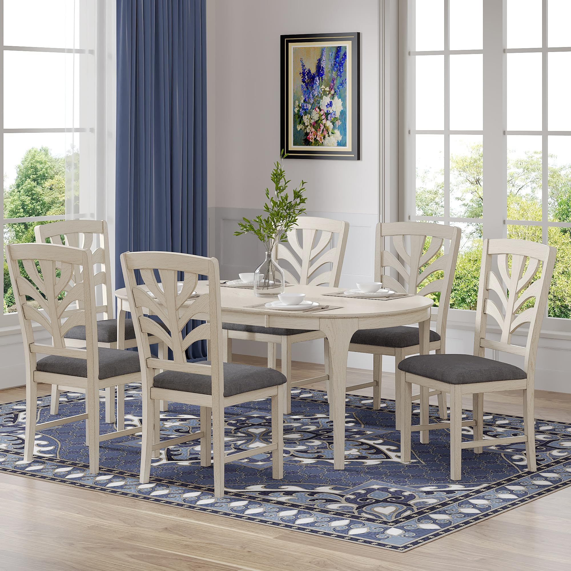 Photo 1 of ***(TABLE ONLY)*** VECELO Peatuk Solid Wood Dining Table, Modern Breakfast Dinette Kitchen Table for Dining Room, Kitchen, Grey