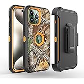 Fastsun Camo Design Defender Case Designed for iPhone 16, Protective Defender Shockproof Hybrid Case Dual Layer Hard Protective Cover Compatible with iPhone 16 (Clip+Camo Orange)