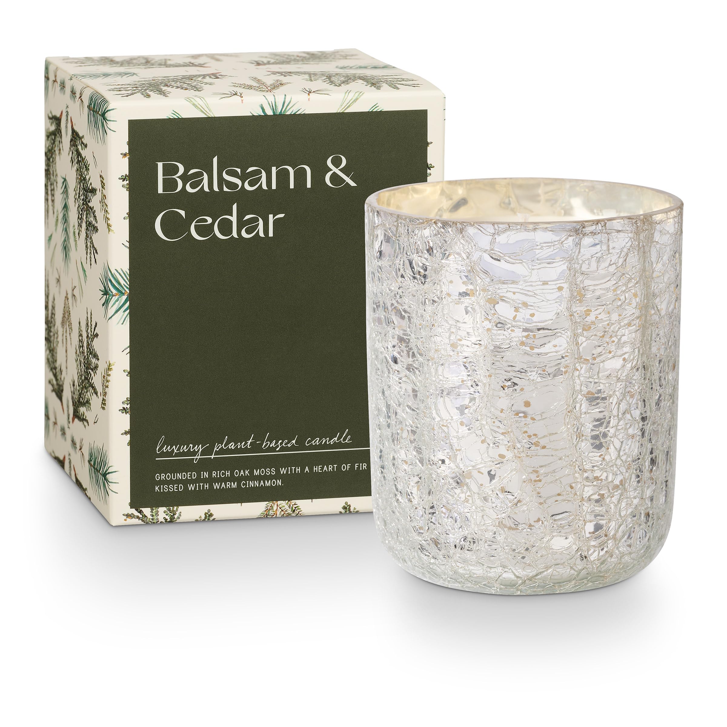 Illume Small Boxed Crackle Glass Candle, Balsam & Cedar