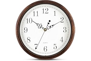 Bernhard Products Wall Clock 10 Inch Silent Non Ticking Movement Quality Quartz Battery Operated Round Easy to Read Decorative Brown Home/Kitchen/Office/Bedroom/Classroom/School Clocks, Black Numbers