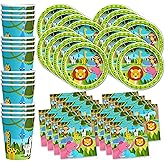 Safari Jungle Theme Birthday Party Decorations Tableware Set - Wild Animal Birthday Party Supplies Includes Plates, Napkins, and Cups | Kit for 16