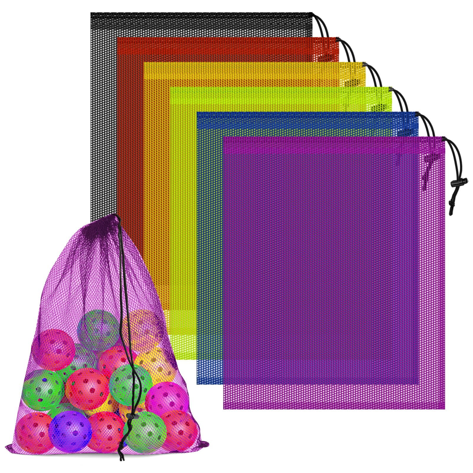 Photo 1 of 6 Pcs Mesh Bags Drawstring, 14x17 Inch with Lock, Multipurpose Storage Bags for Gym, Balls, Beach, Laundry (Multicolor)