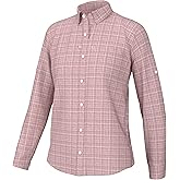 Huk Standard Tide Point Pattern Long Sleeve Shirt, Button Down for Women, Peach Whip, XX-Large