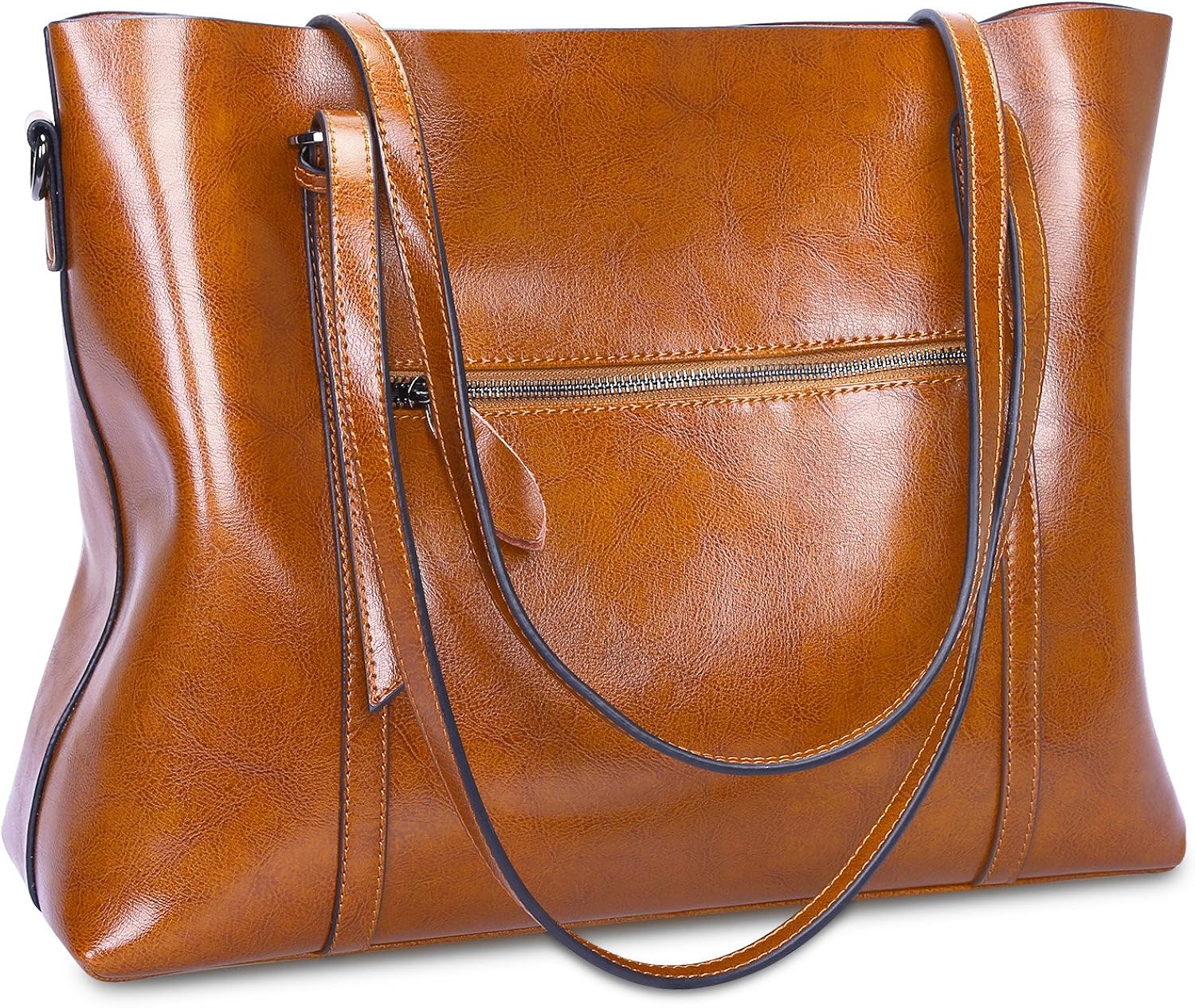 S-ZONE Women's Vintage 3-Way Genuine Leather Tote Shoulder Bag Handbag Fashion Handbag Messenger Bag (Brown)(Size: L) - Image 4