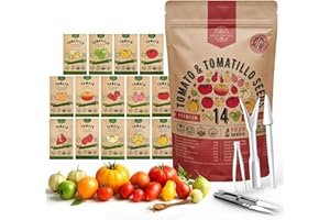 Organo Republic 14 Rare Tomato & Tomatillo Garden Seeds Variety Pack - 1,020+ Non-GMO Heirloom Tomato & Tomatillo Seeds for Outdoors & Indoor Home Gardening