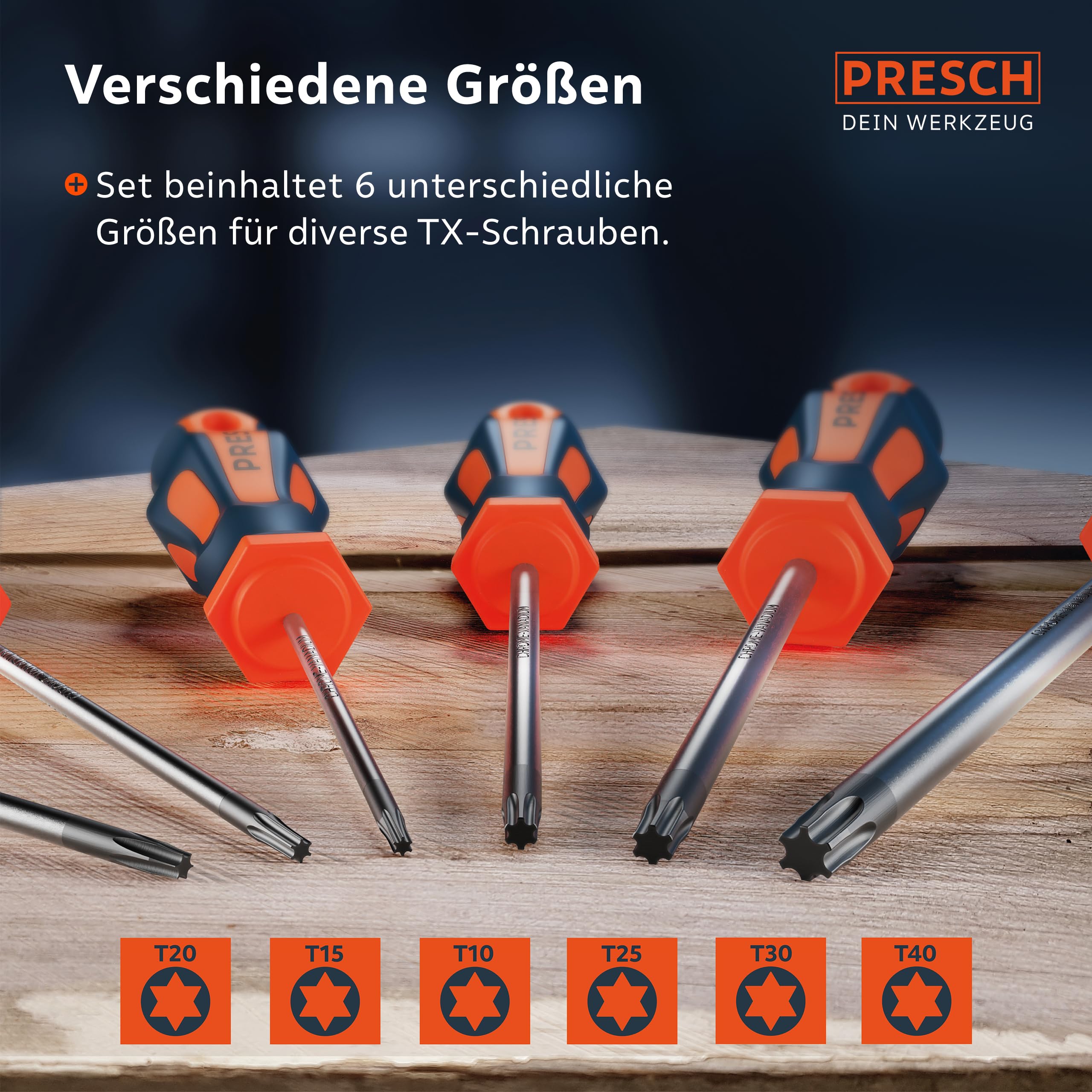 Presch TX Schraubendreher Set 6-teilig - Hochwertige, magnetische Sternschraubenzieher - Innensechsrund T Schraubenzieher Satz - Profi Werkzeug zum Schrauben 2