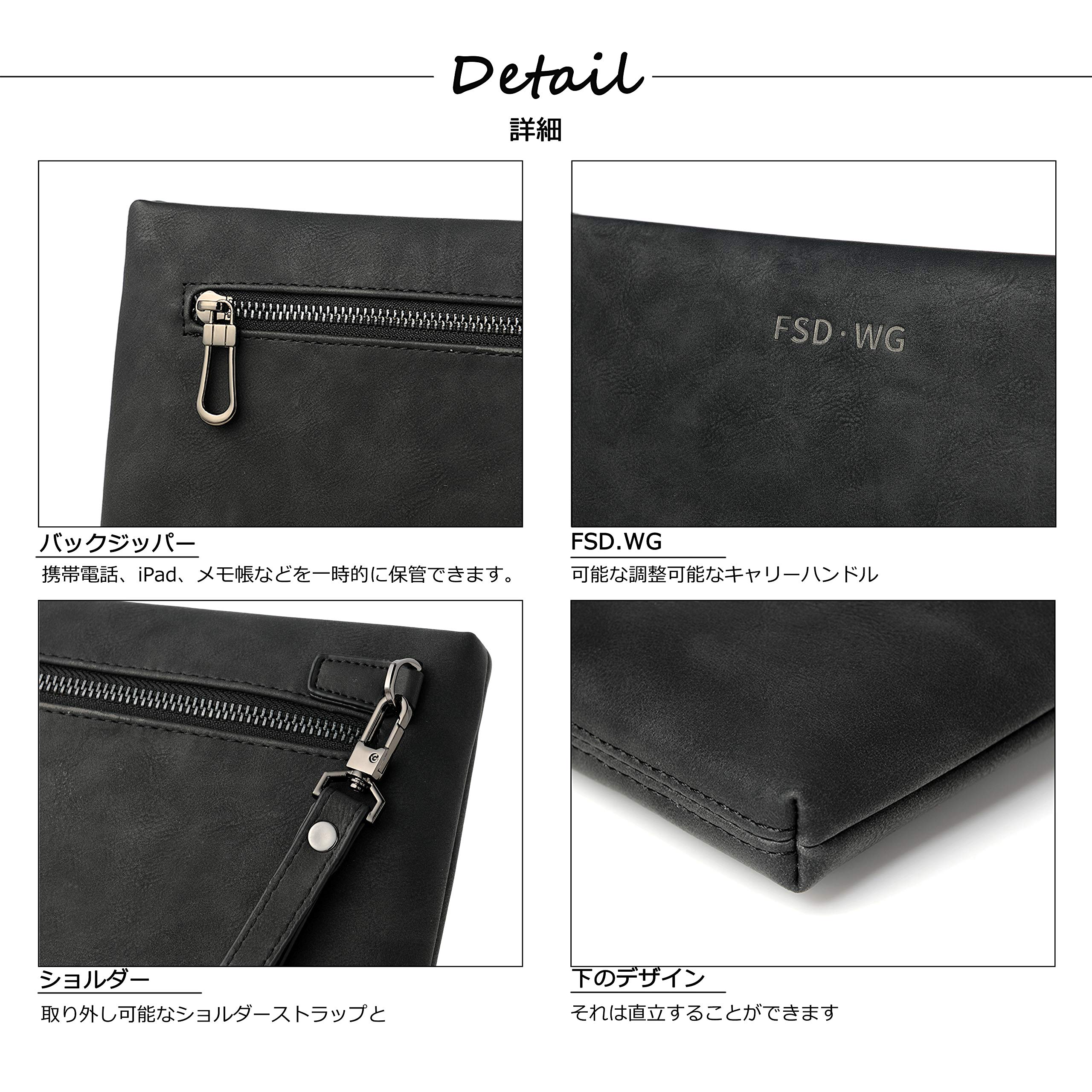 FSD.WG Clutch Bag, Men's, Leather, Second Bag, Handheld Bag, Small, Gentleman's Bag, Comes with Detachable Belt, Parties, Large Size