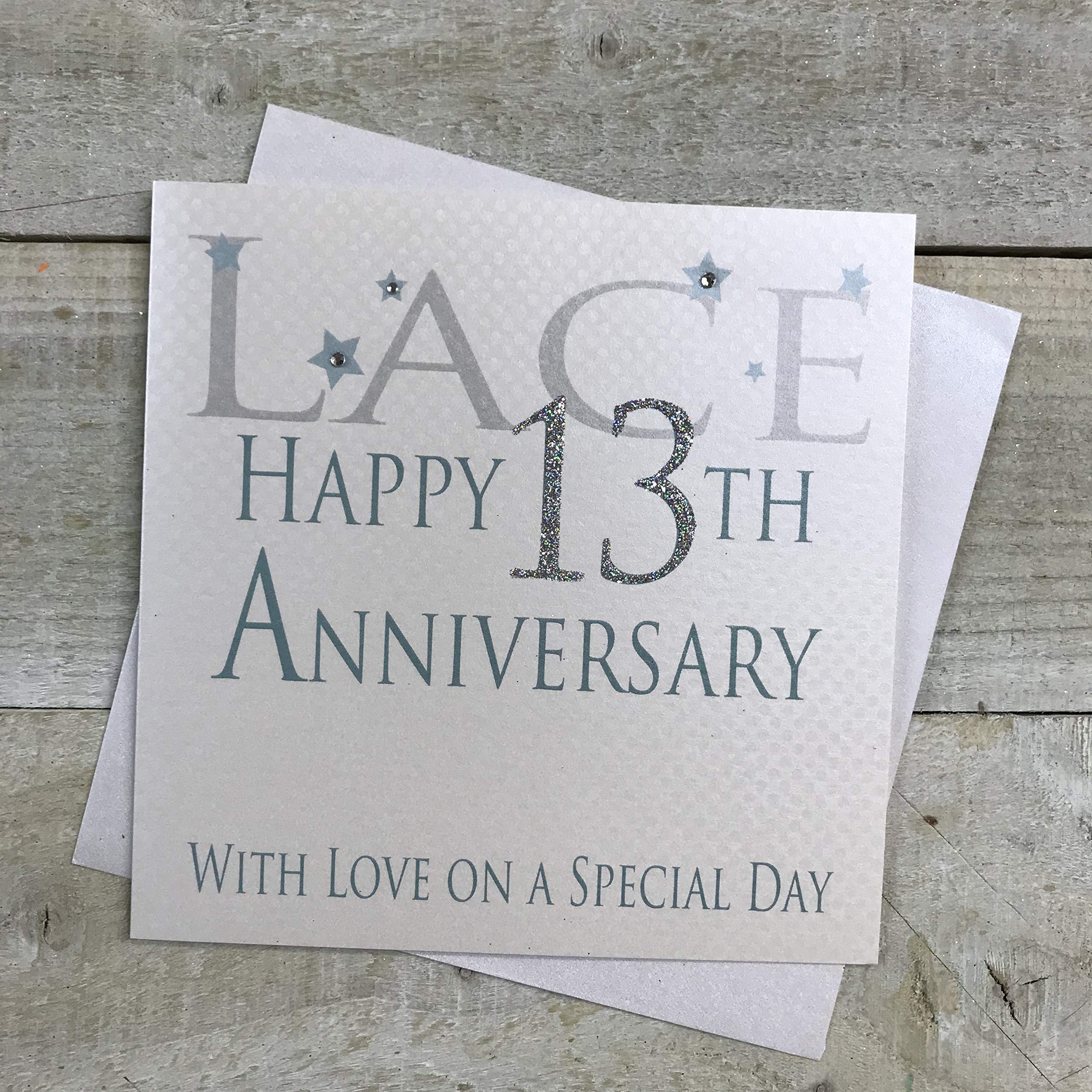 white cotton cards Lace Happy 13th Love On A Special Day, Handmade Anniversary Card (Code AW13)
